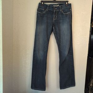 BKE Women's Culture Boot Cut Blue Denim 29x31 1/2 Distressed Stretch Jeans